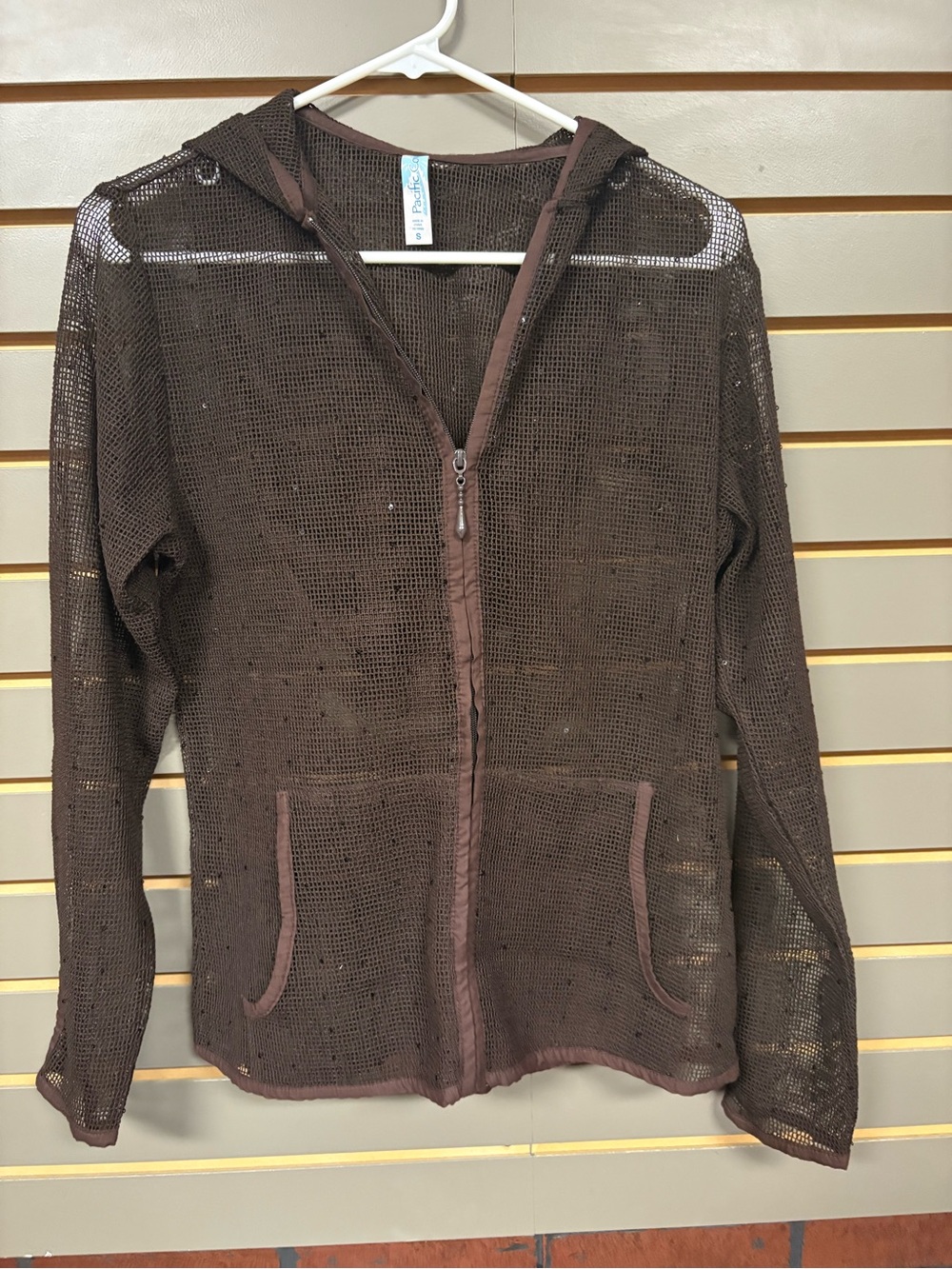 Brown Open-Knit Zip Hoodie